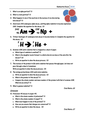 Radioactive Decay Worksheet