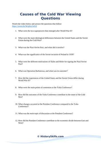 Causes of the Cold War Video Viewing Questions Worksheet