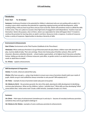 EYFS Staff Meeting on Continuous Provision script