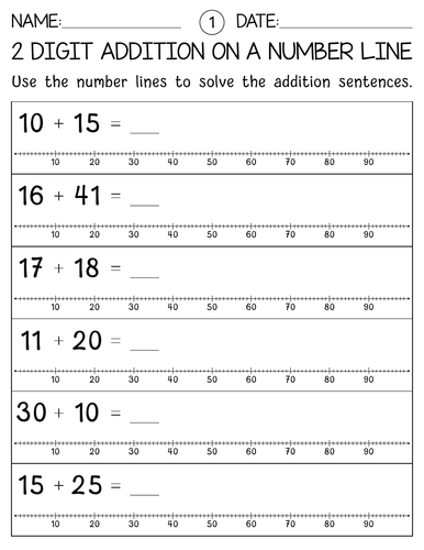 Adding and subtracting 2 digit numbers on a Number Line worksheets ...