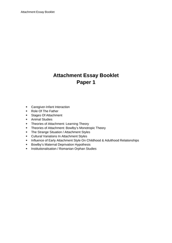 Attachment Exemplar Essays - Paper 1 - AQA Psychology
