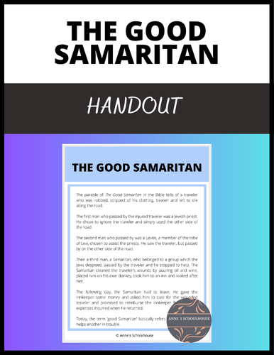 The Good Samaritan - Handout - Parables - Jesus - Christianity - Kindness