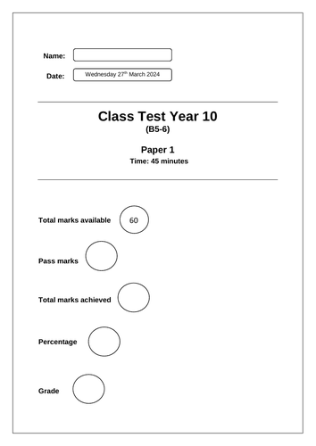 Year 10 Biology test (B5-B7)