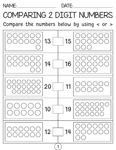 Counting and comparing 2 digit numbers worksheets