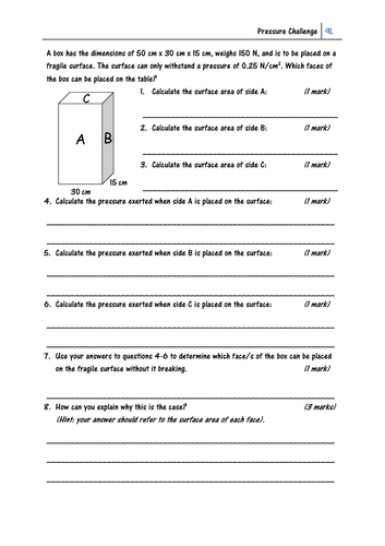 Pressure Challenge Worksheet