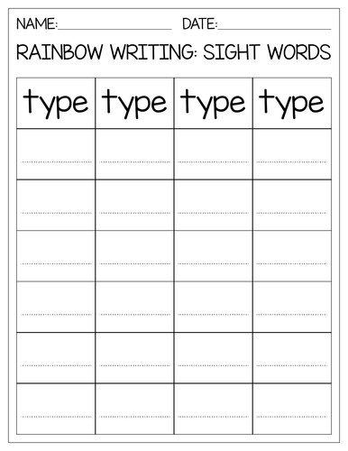 Editable Rainbow writing sight words worksheets