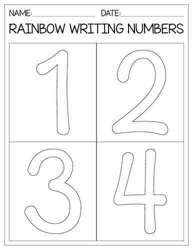 Rainbow writing Numbers 1-10 worksheets