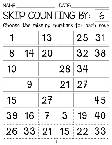Skip counting by numbers in 6s 7s 8s 9s worksheets