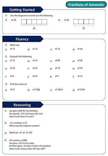 Fractions of an Amount Worksheet