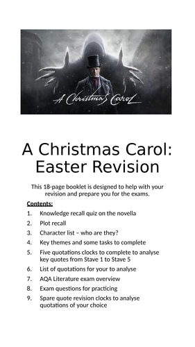 A Christmas Carol Revision School Booklet 18 Pages