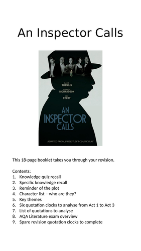An Inspector Calls Revision School 18 Page Booklet