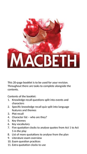 Macbeth Revision School 20 Page Booklet