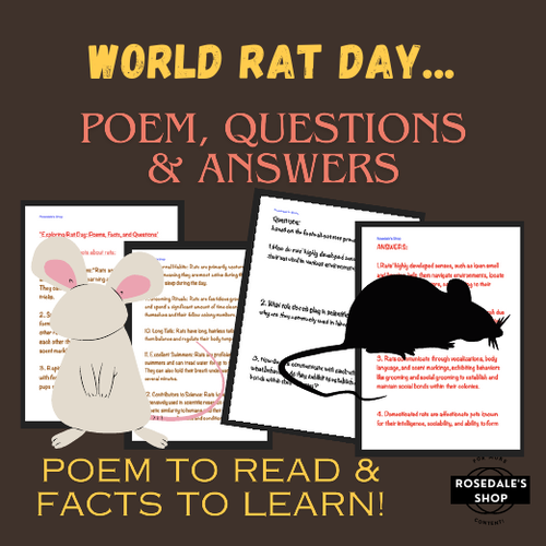 Rat Day: Poem, Facts & Questions Worksheet with ANSWER Booklet! Kids FUN Learning