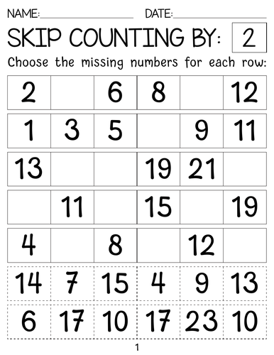 Skip counting in 2s, 5s and 10s worksheets