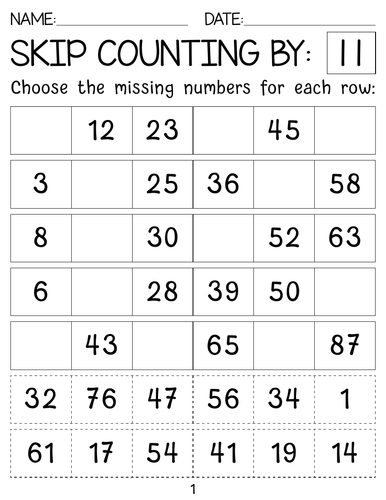 Skip counting by 11s and 12s worksheets