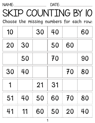 Skip counting by 10s, 50s And 100s worksheets with Answer Key