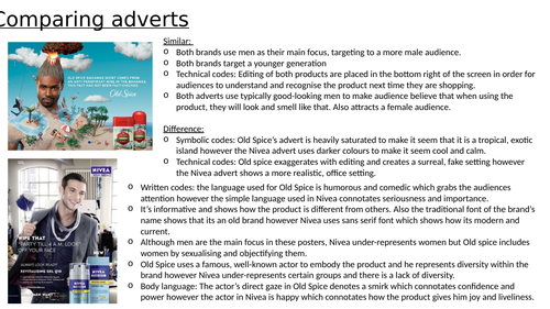 Comparing OCR Media Studies advertisements with other media texts