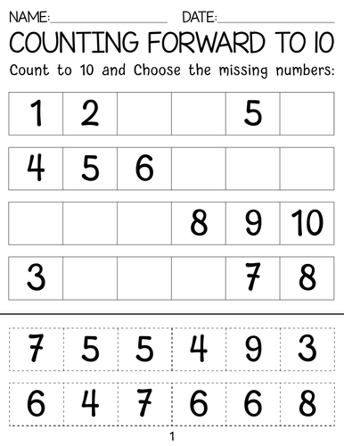 Counting forwards and backwards From 1 to 10 worksheets with Answer Key