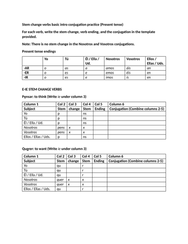 Stem change verbs basic intro conjugation practice (Present tense)