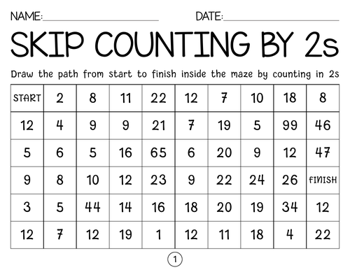 Skip counting by 2. 3. 4. 5. 6. 7. 8. 9. 10 Mazes with Answer Key