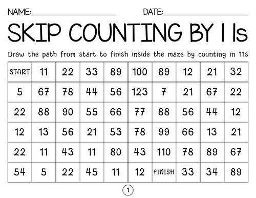 Skip counting by (11, 12, 25) Mazes with Answer Key