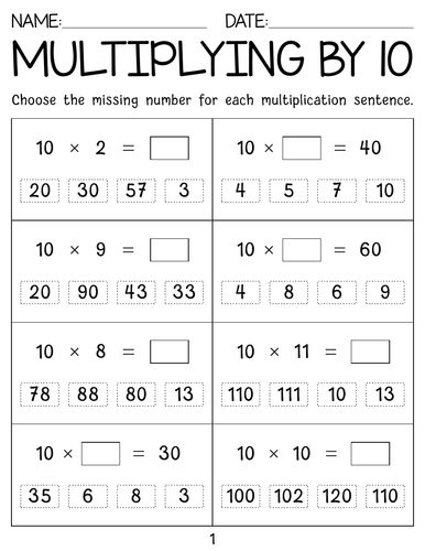 Multiplying And Dividing By 10 And 100, 1000 worksheets with Answer Key