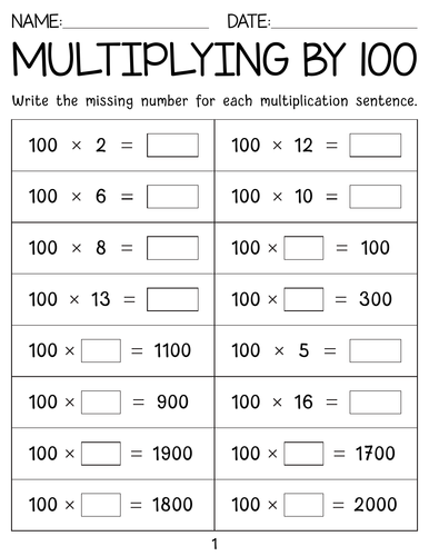 Multiplying And Dividing by 100 worksheets with Answer Key