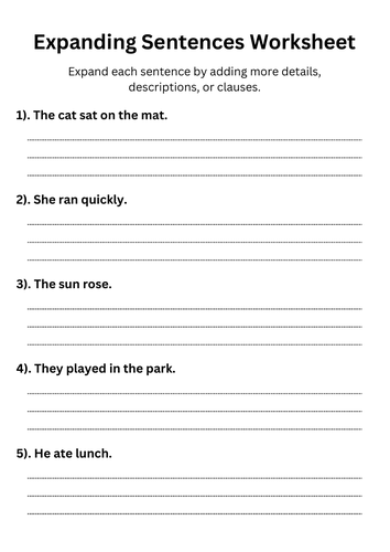 Expanding Sentences Worksheet