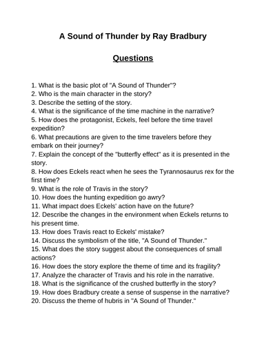 A Sound of Thunder. 40 Reading Comprehension Questions (Editable)
