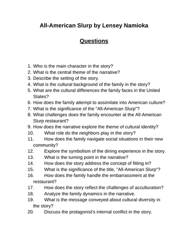 All-American Slurp. 40 Reading Comprehension Questions (Editable)