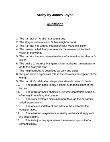 Araby by James Joyce. 40 Reading Comprehension Questions (Editable)