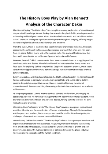 The History Boys Play by Alan Bennett Analysis of the Character Dakin