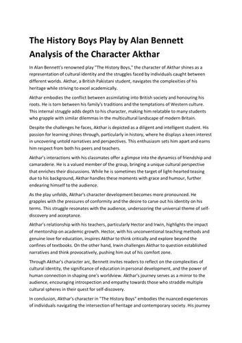 The History Boys Play by Alan Bennett Analysis of the Character Akthar