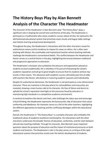 The History Boys Play by Alan Bennett Analysis of the Character The Headmaster