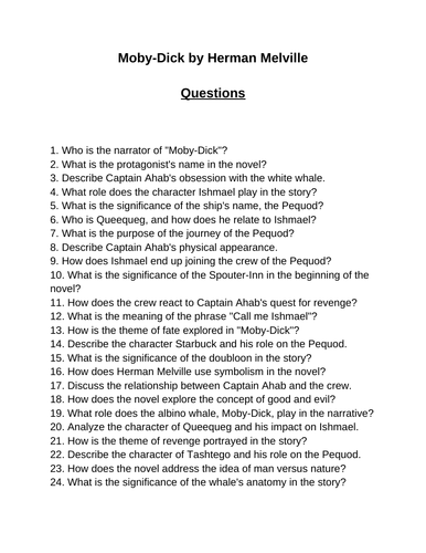 Moby-Dick. 40 Reading Comprehension Questions (Editable)