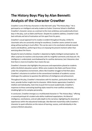 The History Boys Play by Alan Bennett: Analysis of the Character Crowther