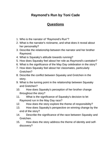 Raymond's Run. 40 Reading Comprehension Questions (Editable)