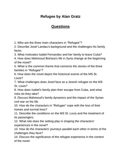 Refugee. 40 Reading Comprehension Questions (Editable)