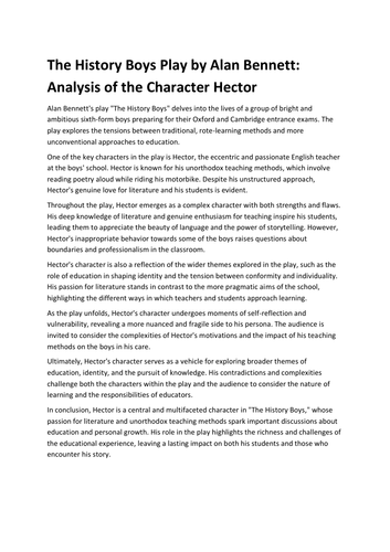 The History Boys Play by Alan Bennett: Analysis of the Character Hector