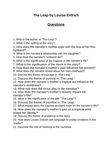 The Leap. 40 Reading Comprehension Questions (Editable)
