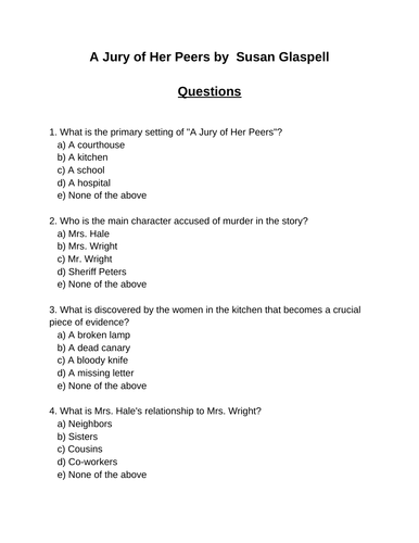 A Jury of Her Peers. 30 multiple-choice questions (Editable)