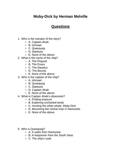 Moby-Dick. 30 multiple-choice questions (Editable)