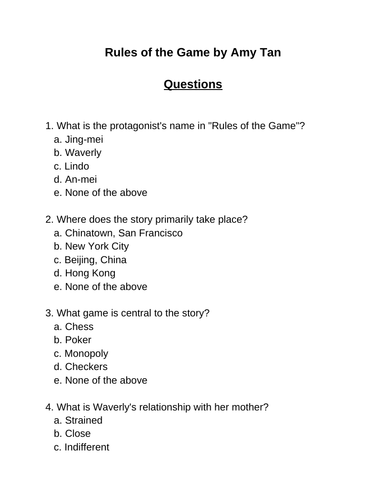 Rules of the Game. 30 multiple-choice questions (Editable 