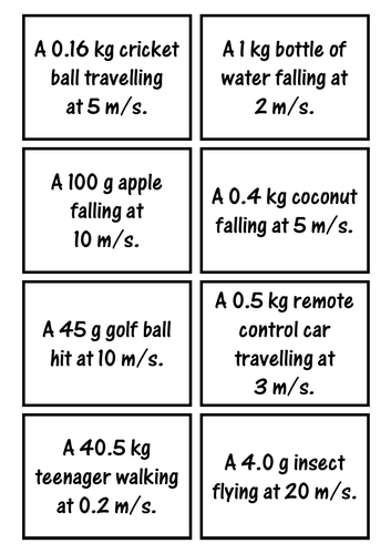 Kinetic Energy Matching Card Sort