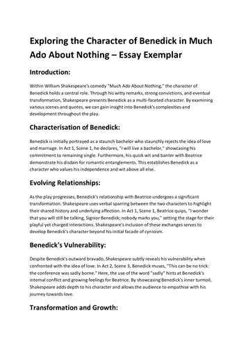 Exploring the Character of Benedick in Much Ado About Nothing – Essay Exemplar