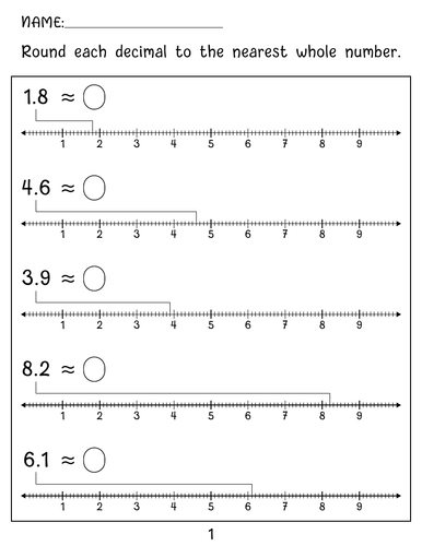 Rounding decimals on a number Line worksheets with Key
