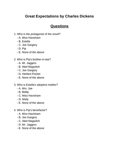 Great Expectations. 30 multiple-choice questions (Editable)