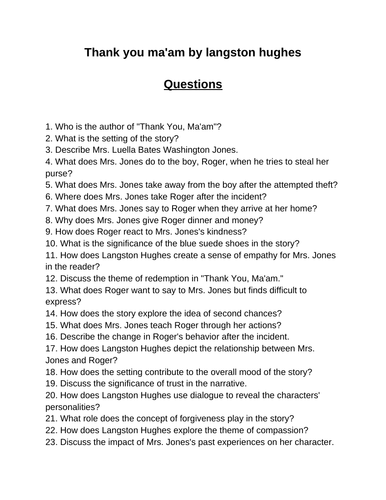 Thank you ma'am. 40 Reading Comprehension Questions (Editable)