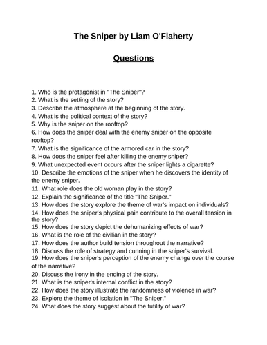 The Sniper. 40 Reading Comprehension Questions (Editable)