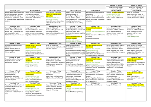 A-level Psychology Revision Calendar
